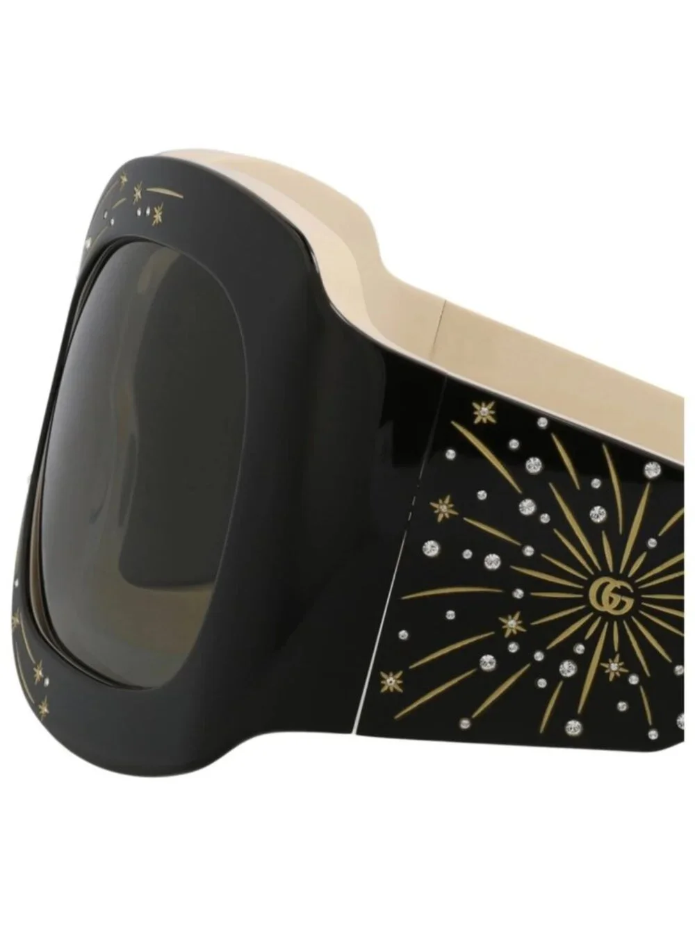 New Gucci Women's Sunglasses Shield Wrap Acetate Frame Black Black Grey